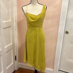 Asymmetric Shoulder Flaunting Mustard Green  Flowy Dress